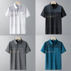 Short Sleeve Men's Striped Pockets polo t shirt (Pack of 4)
