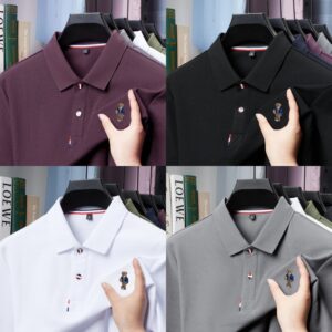 100% pure cotton summer mens teddy bear embroidered short sleeve Polo T-Shirt