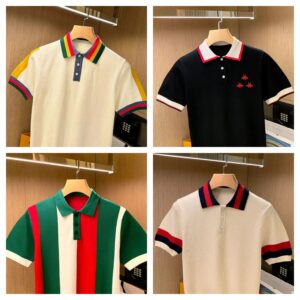 Turn-down Collar Striped T-shirts (Pack of 4)