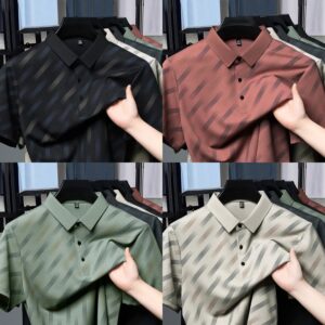 Summer Seamless luxury Printed Stripes Short Sleeved Men's Polo