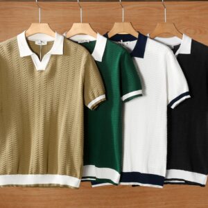 Summer breathable color blocked light mature trendy men's polo T-shirt